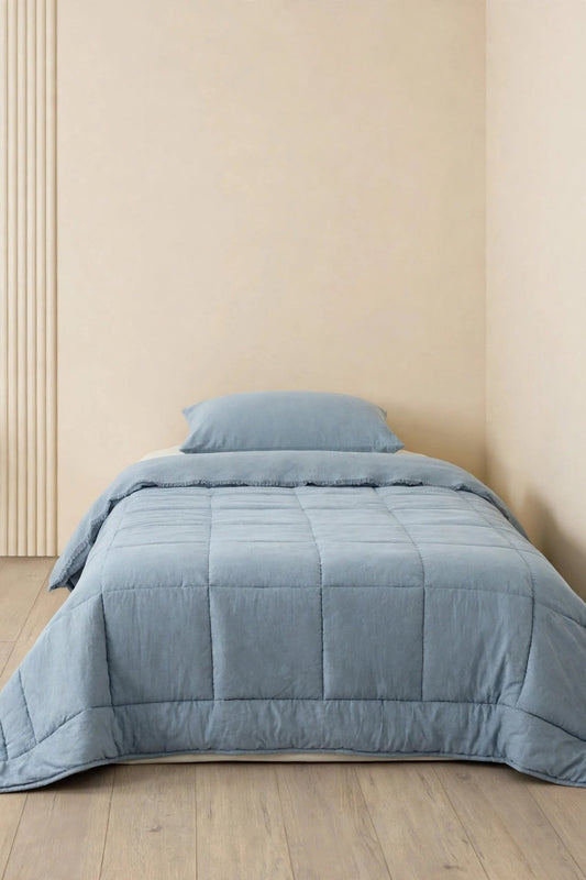 Motto Cotton Comfort %100 Pamuk Tek Kişilik Uyku Seti Mavi (Yorgan + Çarşaf + Yastık Kılıfı)