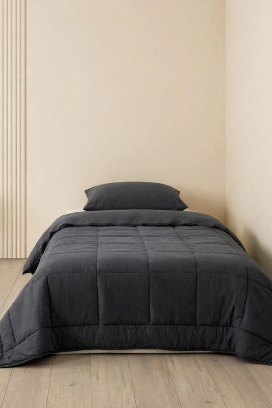 Motto Cotton Comfort %100 Pamuk Tek Kişilik Uyku Seti Siyah (Yorgan + Çarşaf + Yastık Kılıfı)