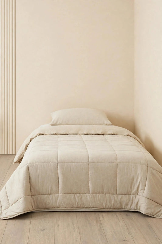 Motto Cotton Comfort %100 Pamuk Tek Kişilik Uyku Seti Krem (Yorgan + Çarşaf + Yastık Kılıfı)