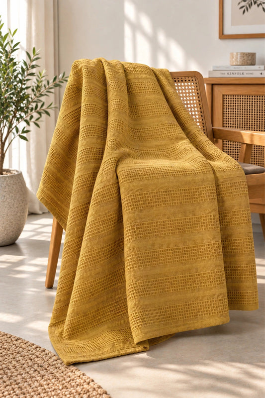 %100 Pamuk Softy Tek Kişilik Pike | 160x230 cm-Hardal