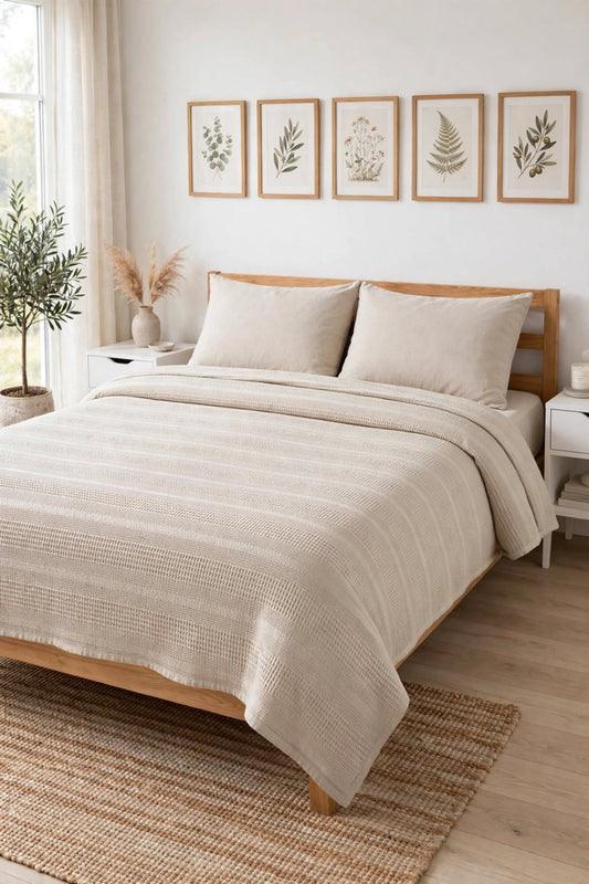 100% Cotton Dual Double Bedspread Set | 200x230 Bedspread + 160x200 Fitted Sheet + 2 Pillowcases - Cappuccino
