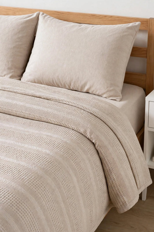 100% Cotton Dual Double Bedspread Set | 200x230 Bedspread + 160x200 Fitted Sheet + 2 Pillowcases - Cappuccino