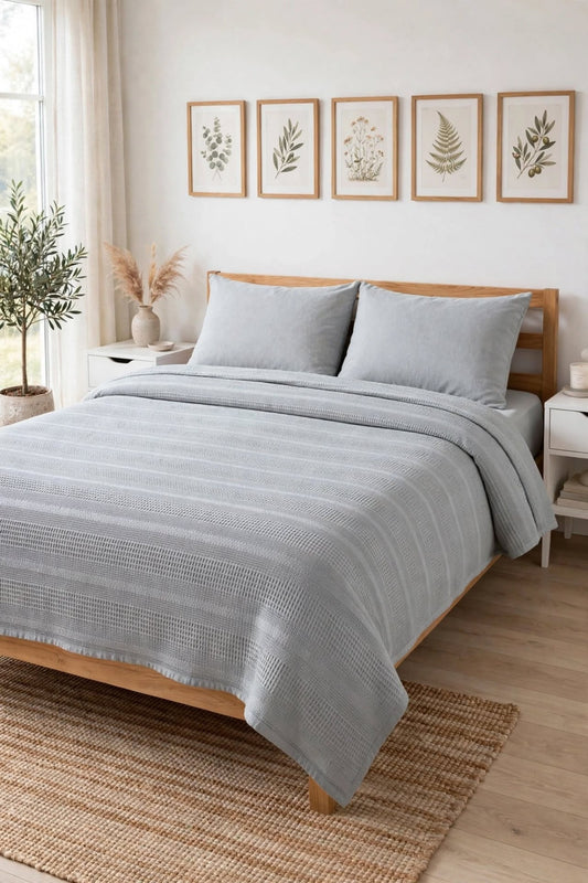 100% Cotton Dual Double Bedspread Set | 200x230 Bedspread + 160x200 Fitted Sheet + 2 Pillowcases - Gray