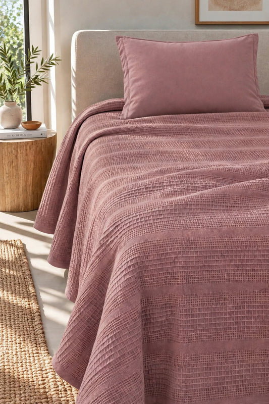 100% Cotton Dual Single Pique Set | 160x230 Pique + 100x200 Fitted Sheet + 1 Pillowcase - Dusty Rose